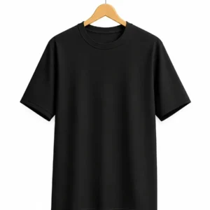 Plain black round neck cotton T-shirt with premium fabric and comfortable everyday fit