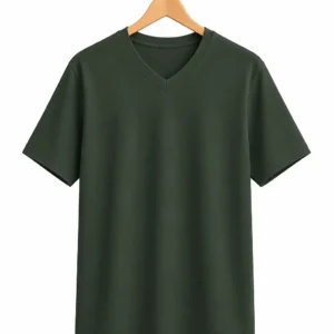 Plain Olive Green V Neck T shirt